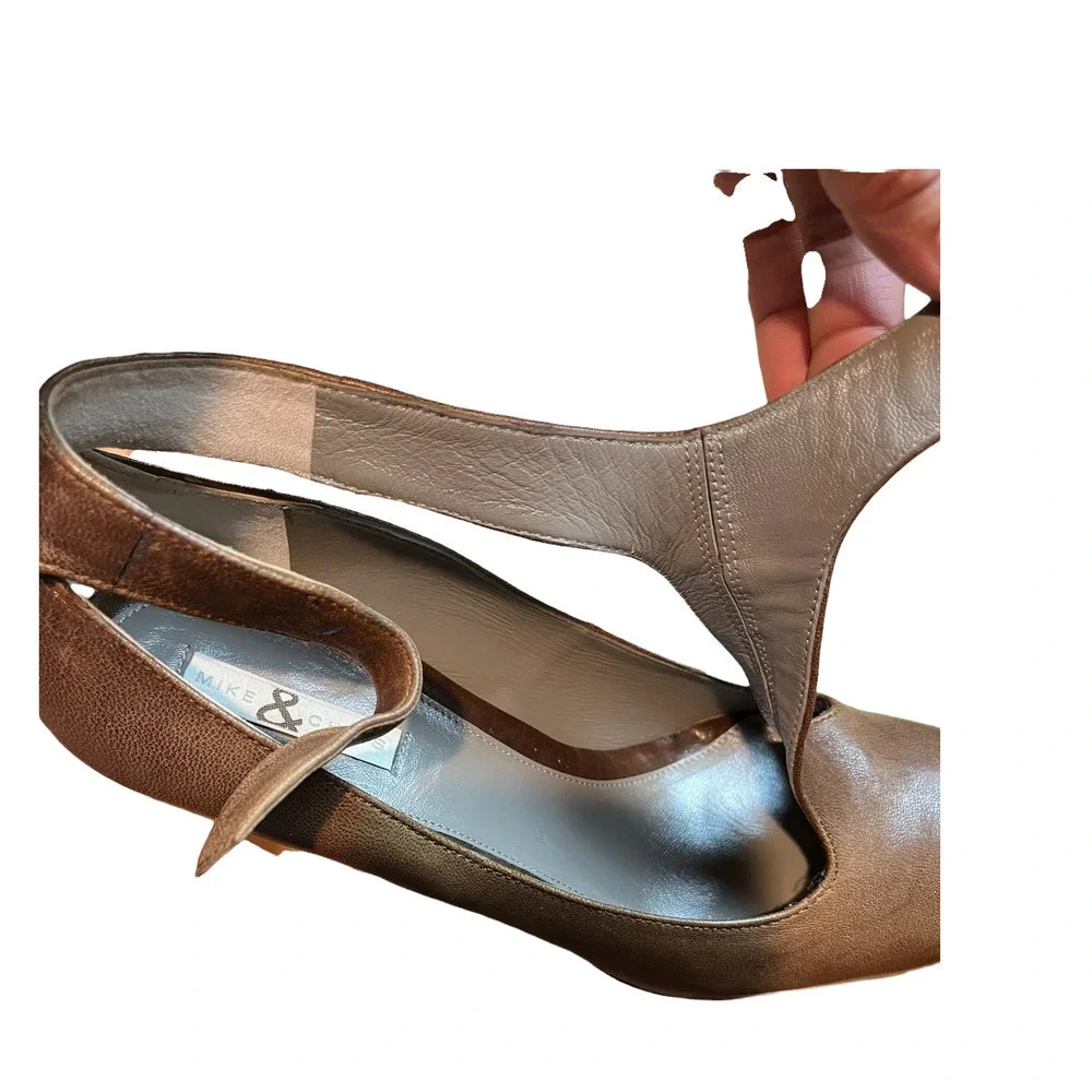 Mike & Chris Brown Leather T-Strap Platform Heels - Picture 6 of 9